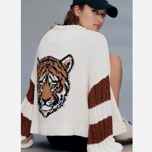 Anthropologie Pilcro Tiger Cable-Knit Icon Zip-Up Cardigan Sweater Size L NWT